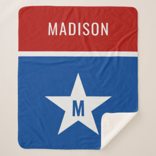Custom name and initial Red, White & Blue Sherpa Blanket