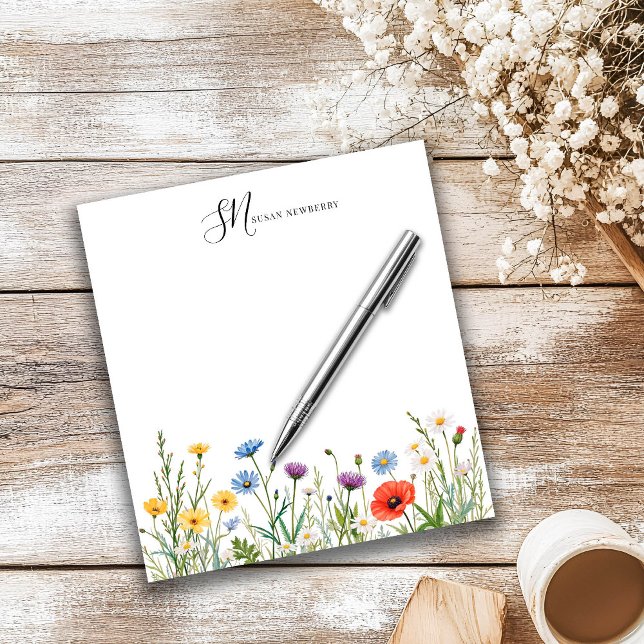 Custom Name and Initials w Spring Flowers Notepad (Creator Uploaded)