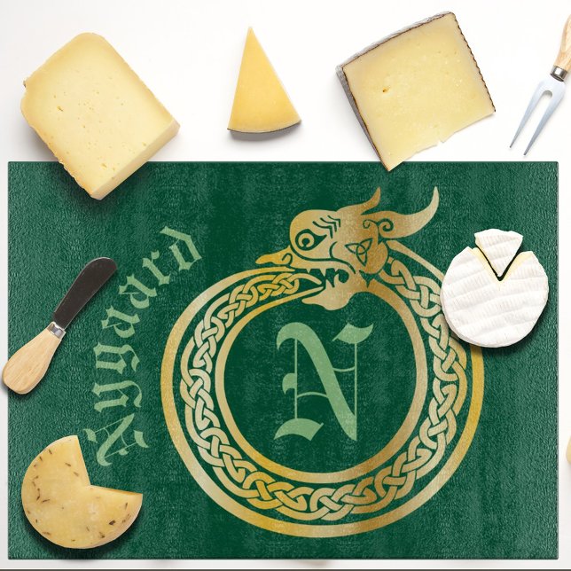 Custom Name and Monogram Celtic Style Ouroboros Wo Cutting Board (Creator Uploaded)