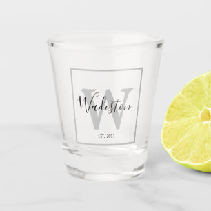Custom Name and Monogram Established Square Design Shot Glass