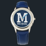 Custom Name and Monogrammed Bold Typography Blue Watch<br><div class="desc">Custom Name and Monogrammed Bold Typography Blue Watch.</div>