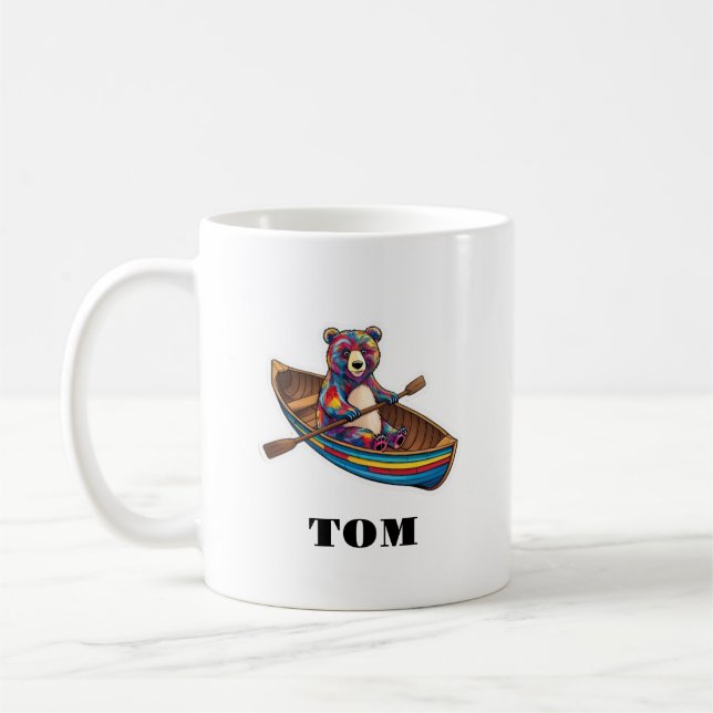 Custom name and personalized rowing bear coffee mug (Left)
