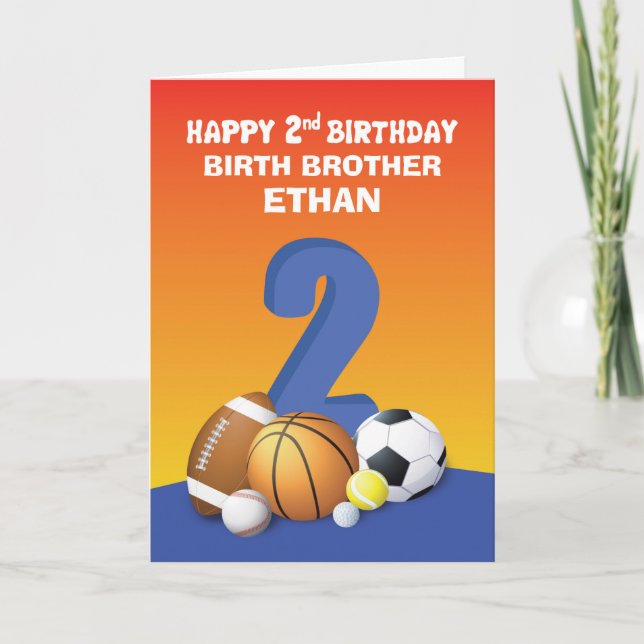 Custom Name and Relation Boy 2nd Birthday Sports Card (Front)