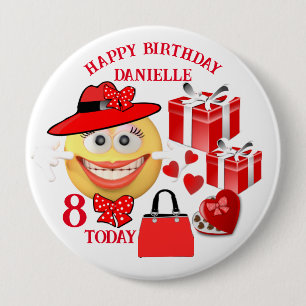 Custom Name and Smiling Emoji with gifts Birthday 10 Cm Round Badge
