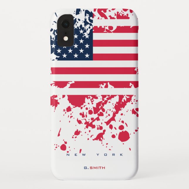 Custom Name and State | Grunge US American Flag Case-Mate iPhone Case (Back)