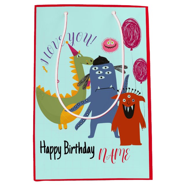 CUSTOM NAME AND TEXT HAPPY MONSTER GIFT BAG (Front)