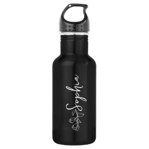 Custom name and Text on Black 532 Ml Water Bottle