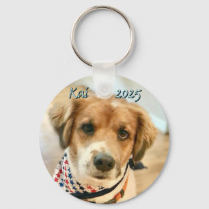 Custom Name and Year Dog Face Keychain