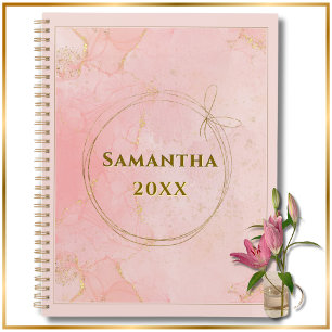 Custom Name and Year Pink and Gold Planner