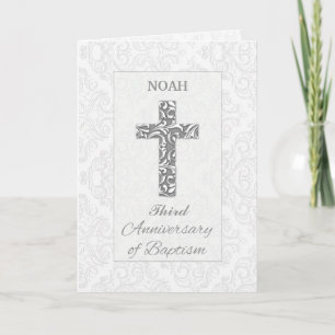 Custom Name and Year Third Anniversary Baptism Card