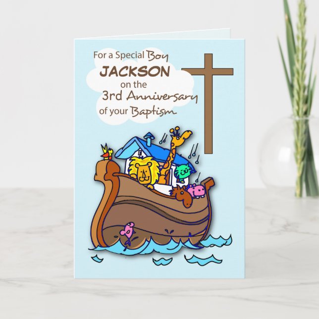 Custom Name and Year, Third Anniversary of Baptism Card (Front)