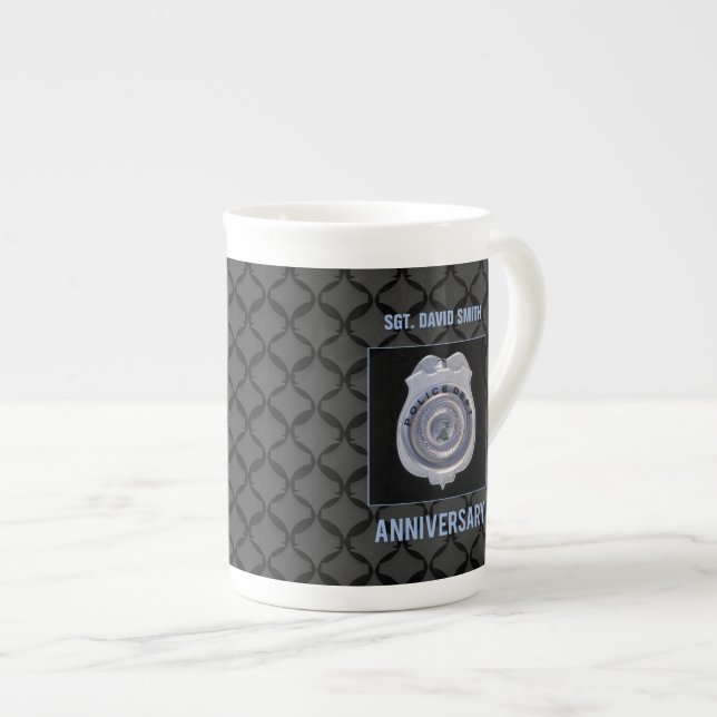 Custom Name, Anniversary with Police Department Bone China Mug (Front Right)