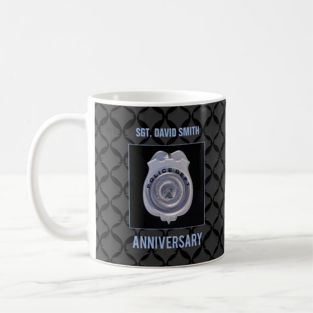 Custom Name, Anniversary with Police Department Coffee Mug (Left)