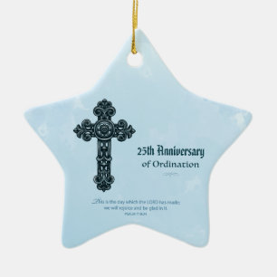 Custom Name & Anniversary Year Ordination, Priest Ceramic Tree Decoration