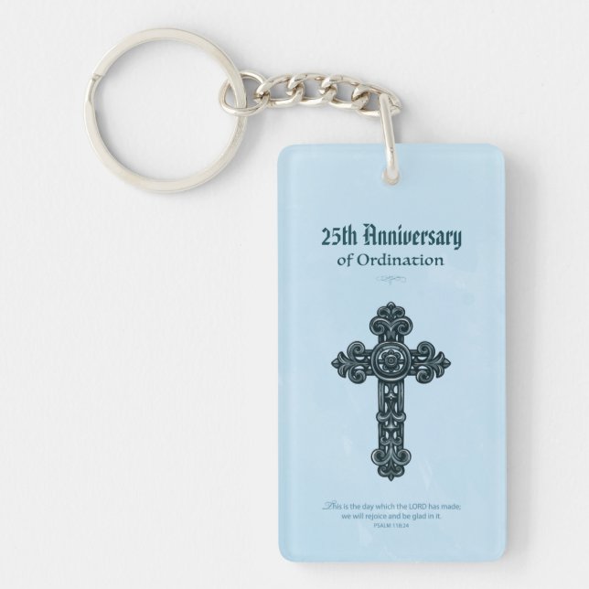 Custom Name & Anniversary Year Ordination, Priest Key Ring (Front)
