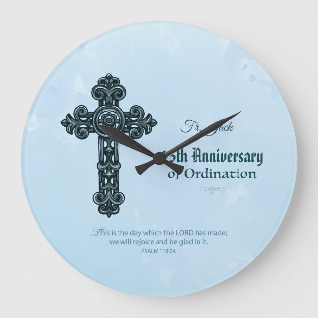 Custom Name & Anniversary Year Ordination, Priest Large Clock (Front)
