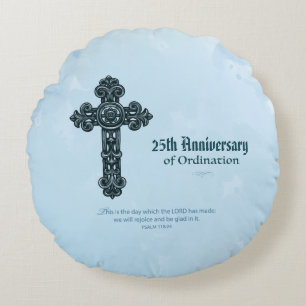 Custom Name & Anniversary Year Ordination, Priest Round Cushion