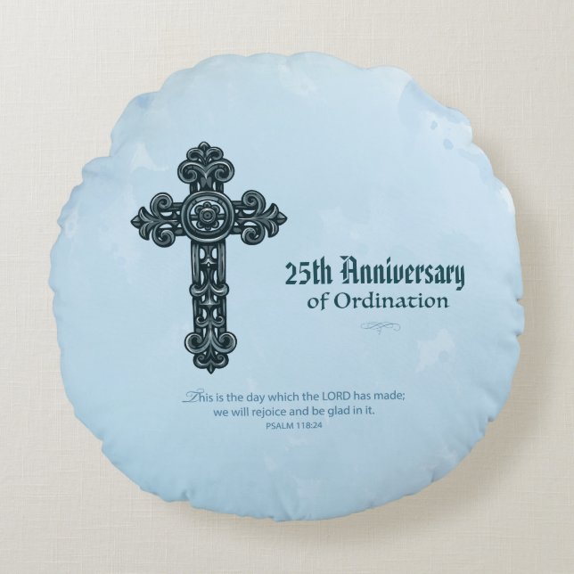 Custom Name & Anniversary Year Ordination, Priest Round Cushion (Front)