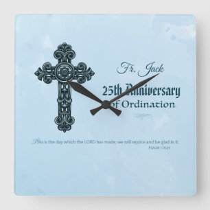 Custom Name & Anniversary Year Ordination, Priest Square Wall Clock