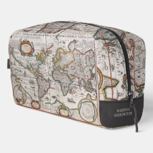 Custom Name Antique World Map Dopp Kit