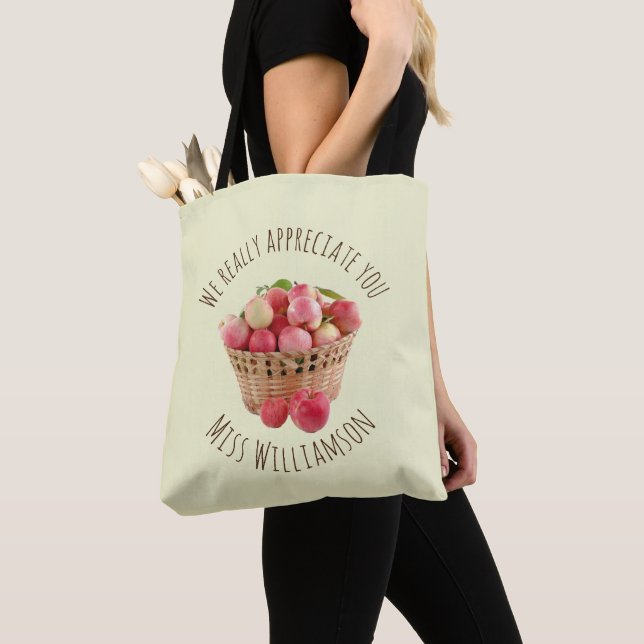 Custom Name Apples TEACHER APPRECIATION  Tote Bag (Close Up)