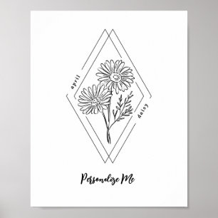 Custom Name April Daisy Birth Flower Poster