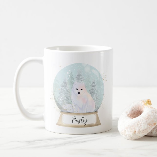 Custom Name Arctic Fox Christmas  Coffee Mug (With Donut)