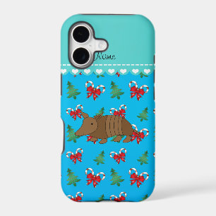 Custom name armadillo sky blue candy canes bows