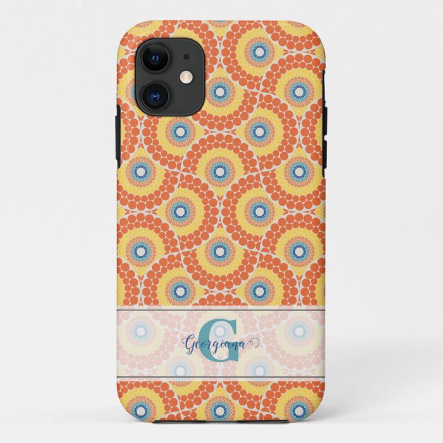 Custom Name Art Deco Aegean Summer Radiant Mandala Case-Mate iPhone Case (Back)