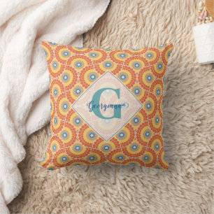 Custom Name Art Deco Aegean Summer Radiant Mandala Cushion
