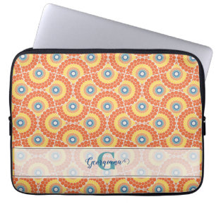Custom Name Art Deco Aegean Summer Radiant Mandala Laptop Sleeve