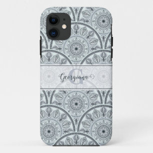Custom Name Art Deco Floral Harmony Grey Mandala Case-Mate iPhone Case
