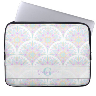 Custom Name Art Deco Pastel Rainbow Floral Mandala Laptop Sleeve