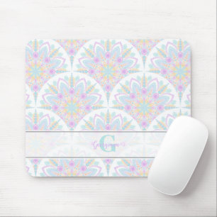 Custom Name Art Deco Pastel Rainbow Floral Mandala Mouse Pad