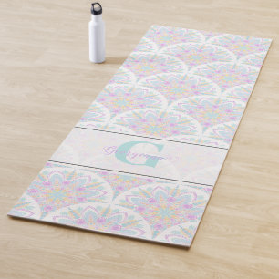 Custom Name Art Deco Pastel Rainbow Floral Mandala Yoga Mat