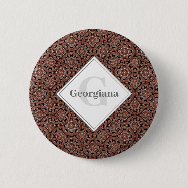 Custom Name Art Deco Safari Sunset Boho Mandala 6 Cm Round Badge (Front)