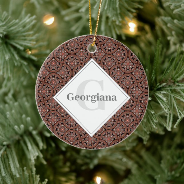 Custom Name Art Deco Safari Sunset Boho Mandala Ceramic Tree Decoration (Tree)
