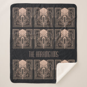 Custom Name Art Deco Sherpa Blanket