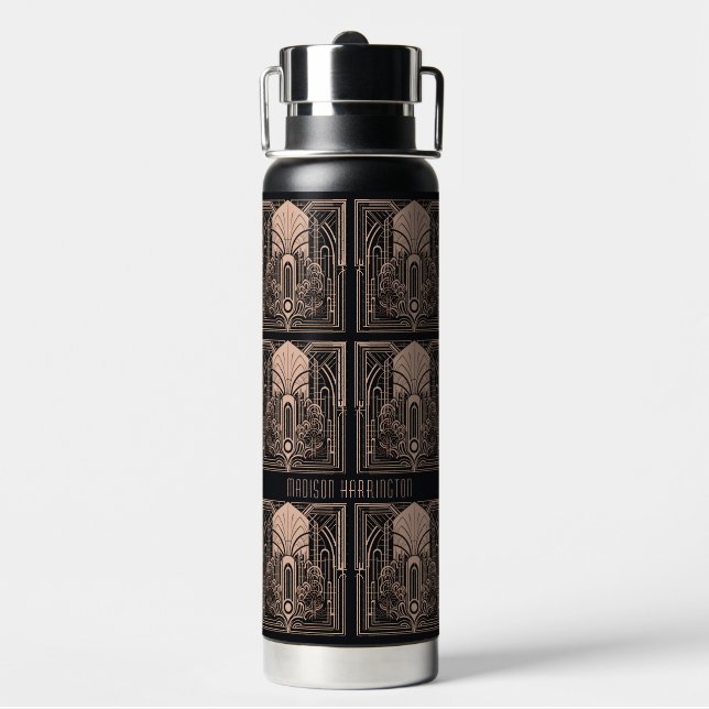 Custom Name Art Deco Water Bottle (Back)
