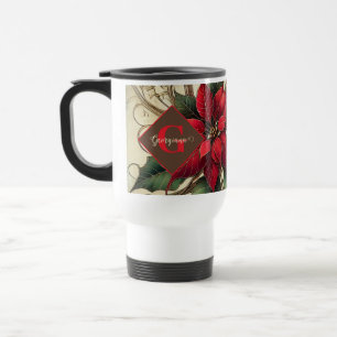 Custom Name Art Nouveau Christmas Poinsettia Travel Mug