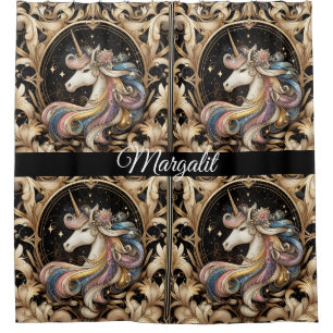 Custom Name Art Nouveau Pastel Rainbow Unicorn Shower Curtain