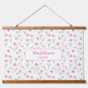 Custom Name Art Watercolor Floral Pink Nursery Hanging Tapestry