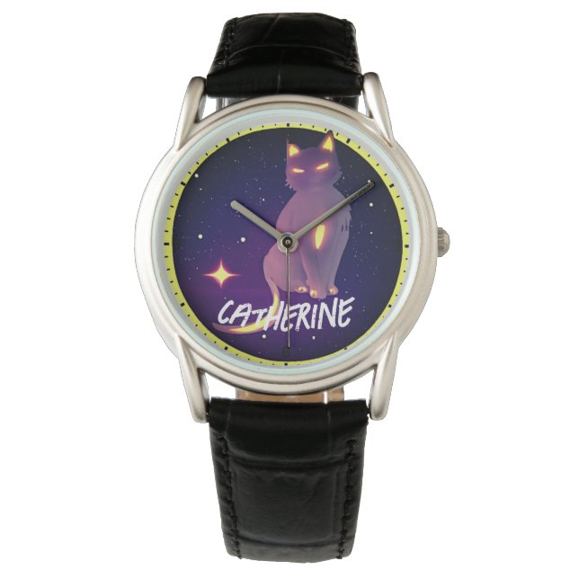 Custom Name Artistic Cute Cat and the Moon Night Watch (Front)