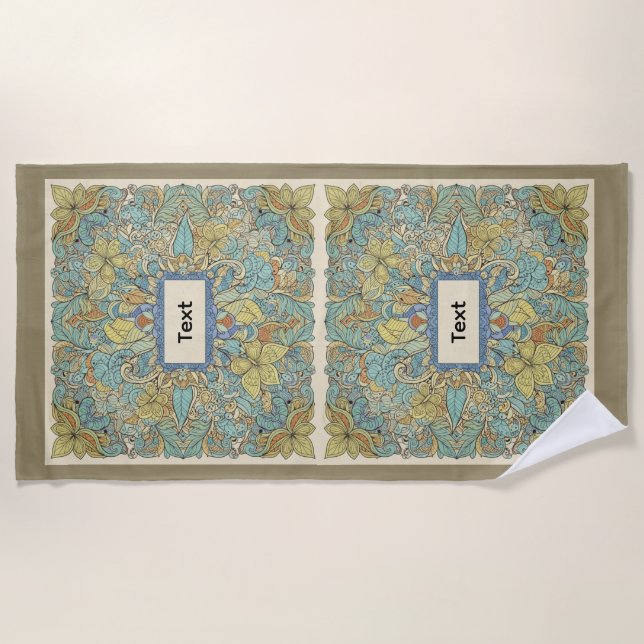 Custom Name Artistic Zentangle Beach Towel (Front)