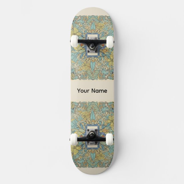 Custom Name Artistic Zentangle Skateboard (Front)