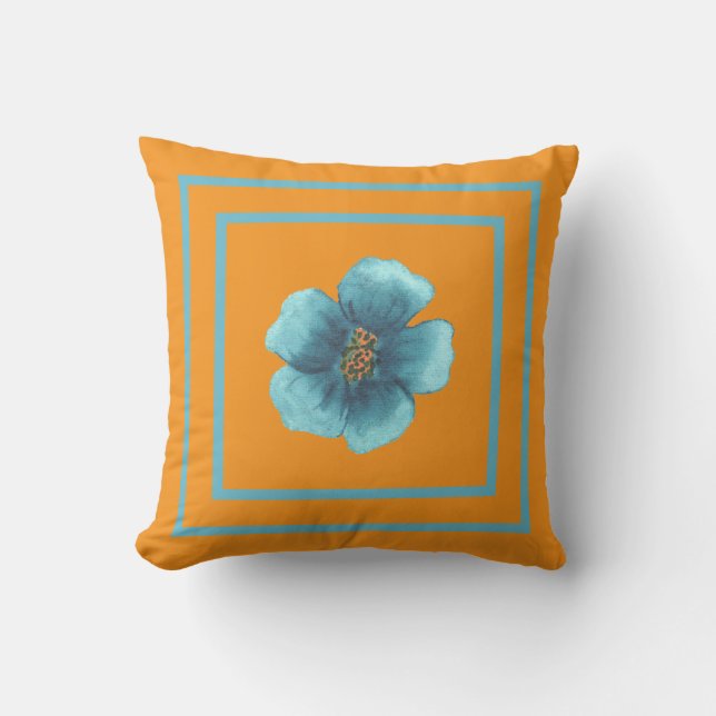 Custom name at back, Fall Bloom Blue Floral   Cushion (Front)