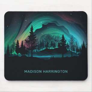 Custom Name Aurora Borealis Illustration Mouse Pad