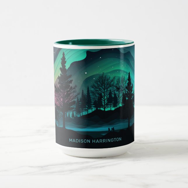 Custom Name Aurora Borealis Illustration Mug (Center)
