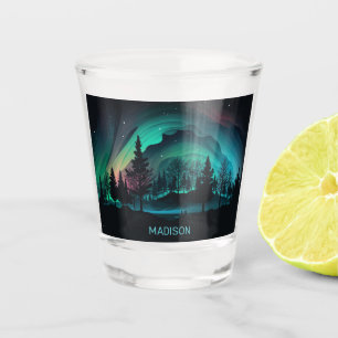 Custom Name Aurora Borealis Illustration Shot Glass