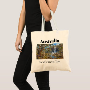 Custom Name Australia Wildlife & Waterfall Travel Tote Bag
